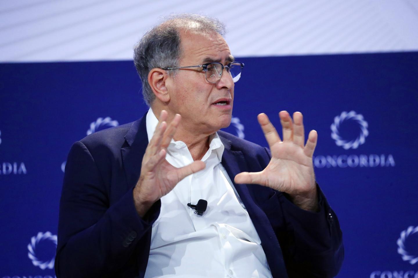 Dr. Nouriel Roubini, Professor, New York University speaks on stage for MegaThreats: Ten Dangerous Trends that Imperil Our Future, and How to Survive Them during The 2022 Concordia Annual Summit - Day 3 at Sheraton New York on September 21, 2022 in New York City.