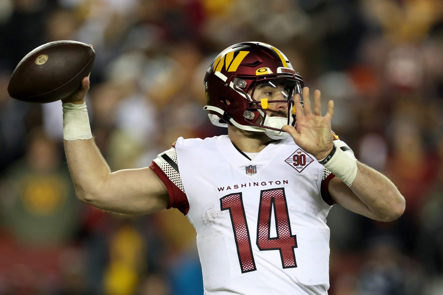 Quarterback Sam Howell #14 of the Washington Commanders