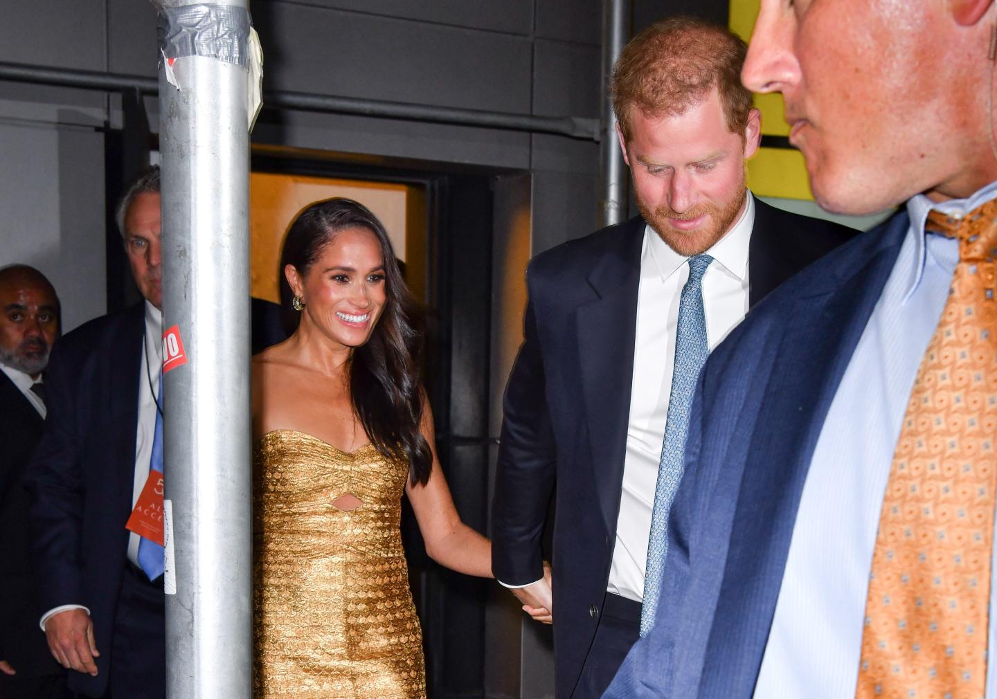 Meghan Markle, Duchess of Sussex, and Prince Harry, Duke of Sussex leave The Ziegfeld Theatre