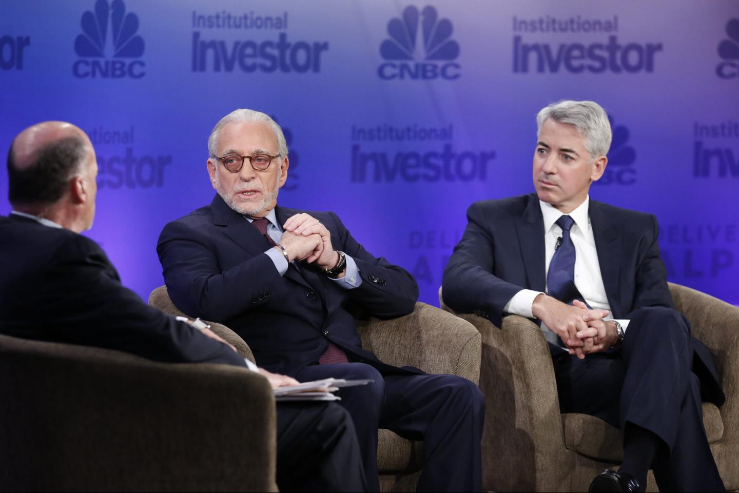 From left: CNBC’s Jim Cramer with Nelson Peltz and Bill Ackman in July 2015.