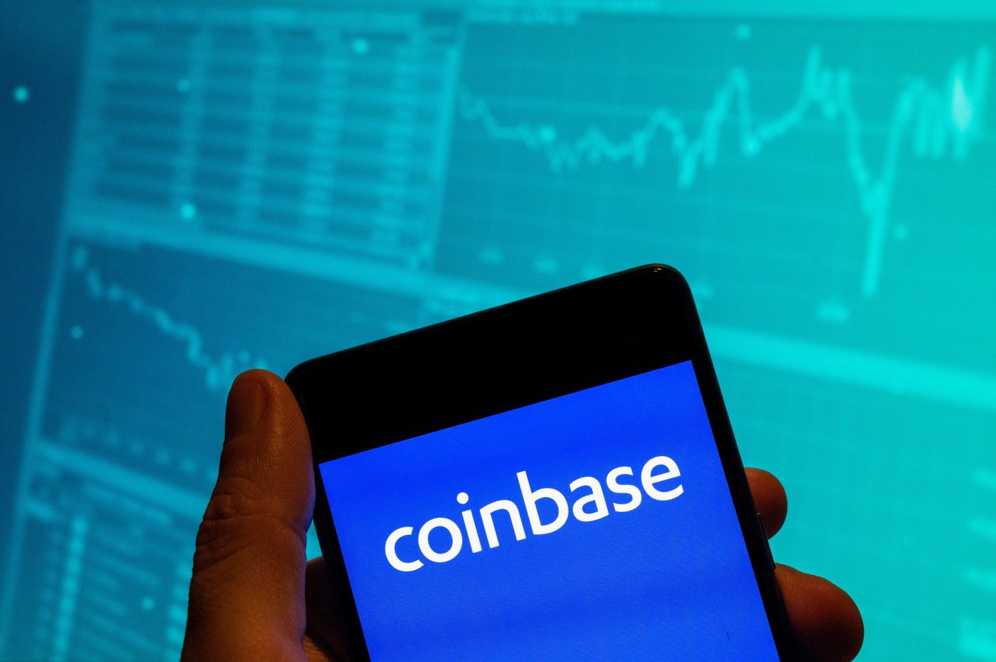 Photo illustration of Coinbase app