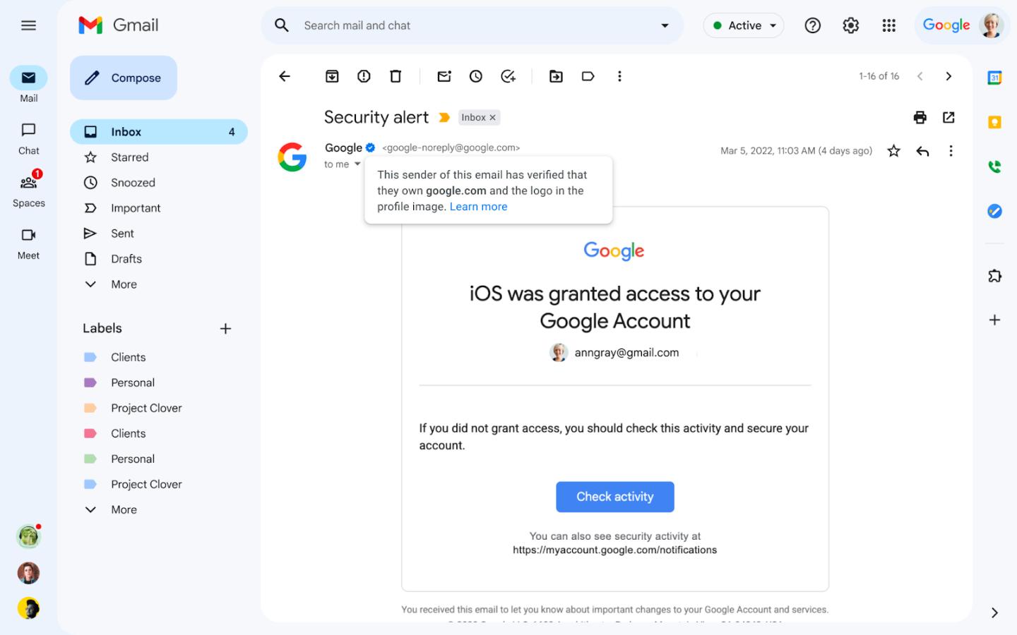 Gmail gets on board the blue checkmark bandwagon