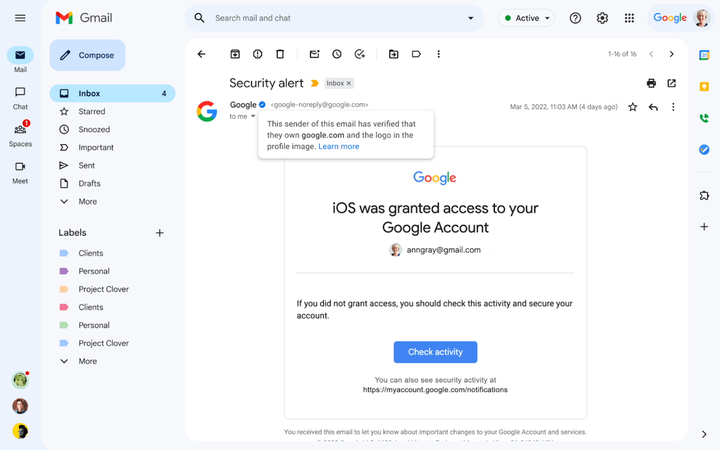 Gmail gets on board the blue checkmark bandwagon