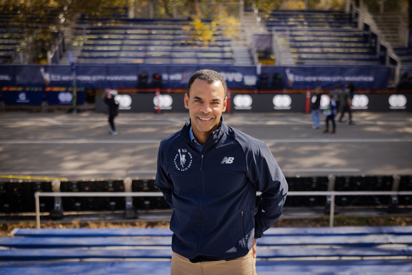 Rob Simmelkjaer, now CEO of the New York Road Runners, at the finish line of the New York City Marathon, Nov. 4, 2022.