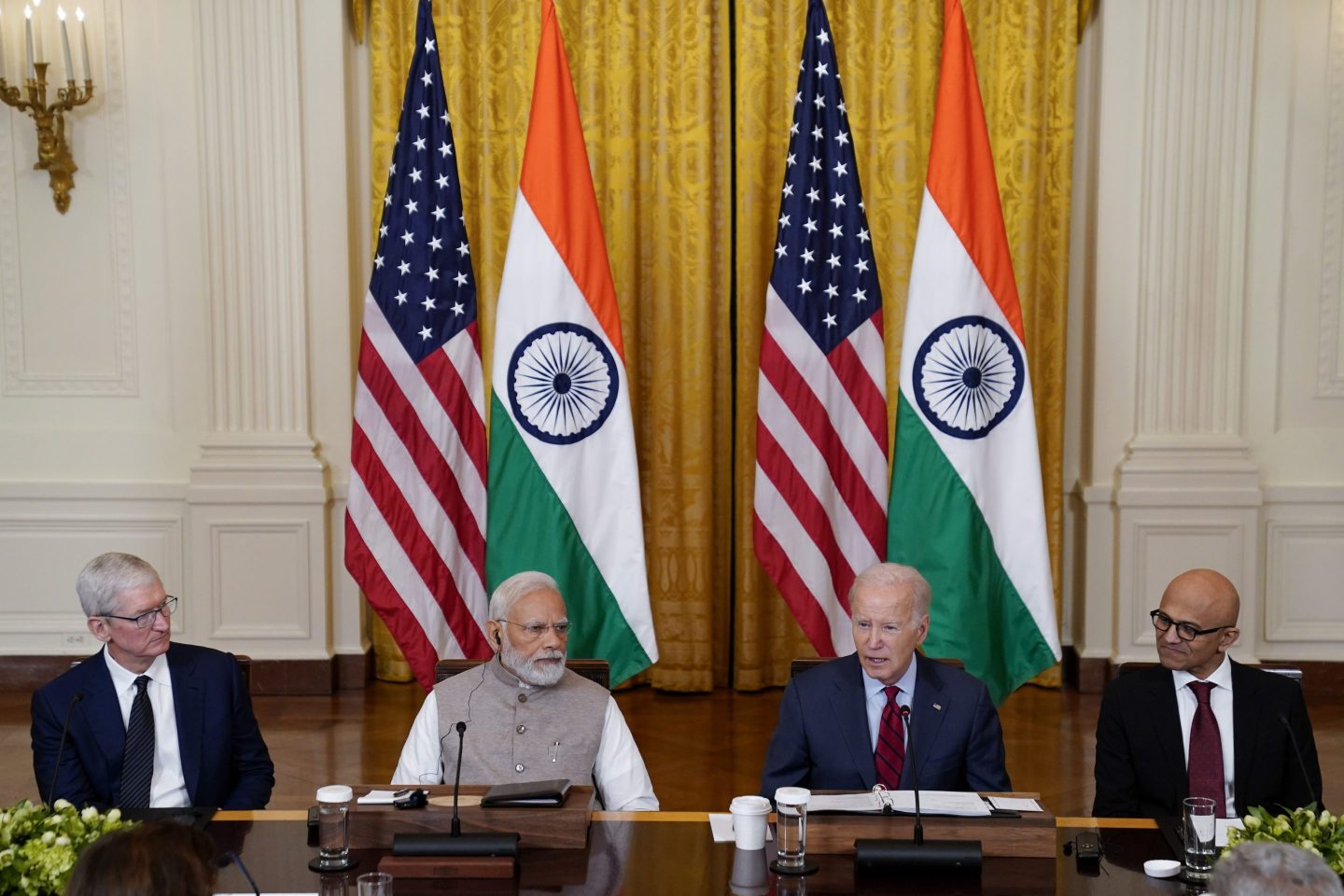 Tim Cook, Narendra Modi, Joe Biden, Satya Nadella