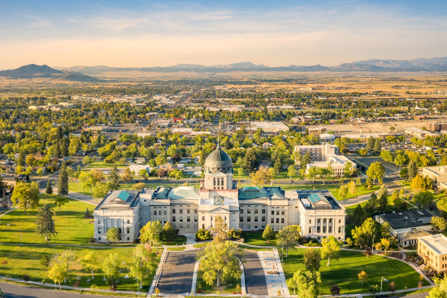 Drone view of the Montana State Capitol in Helena.