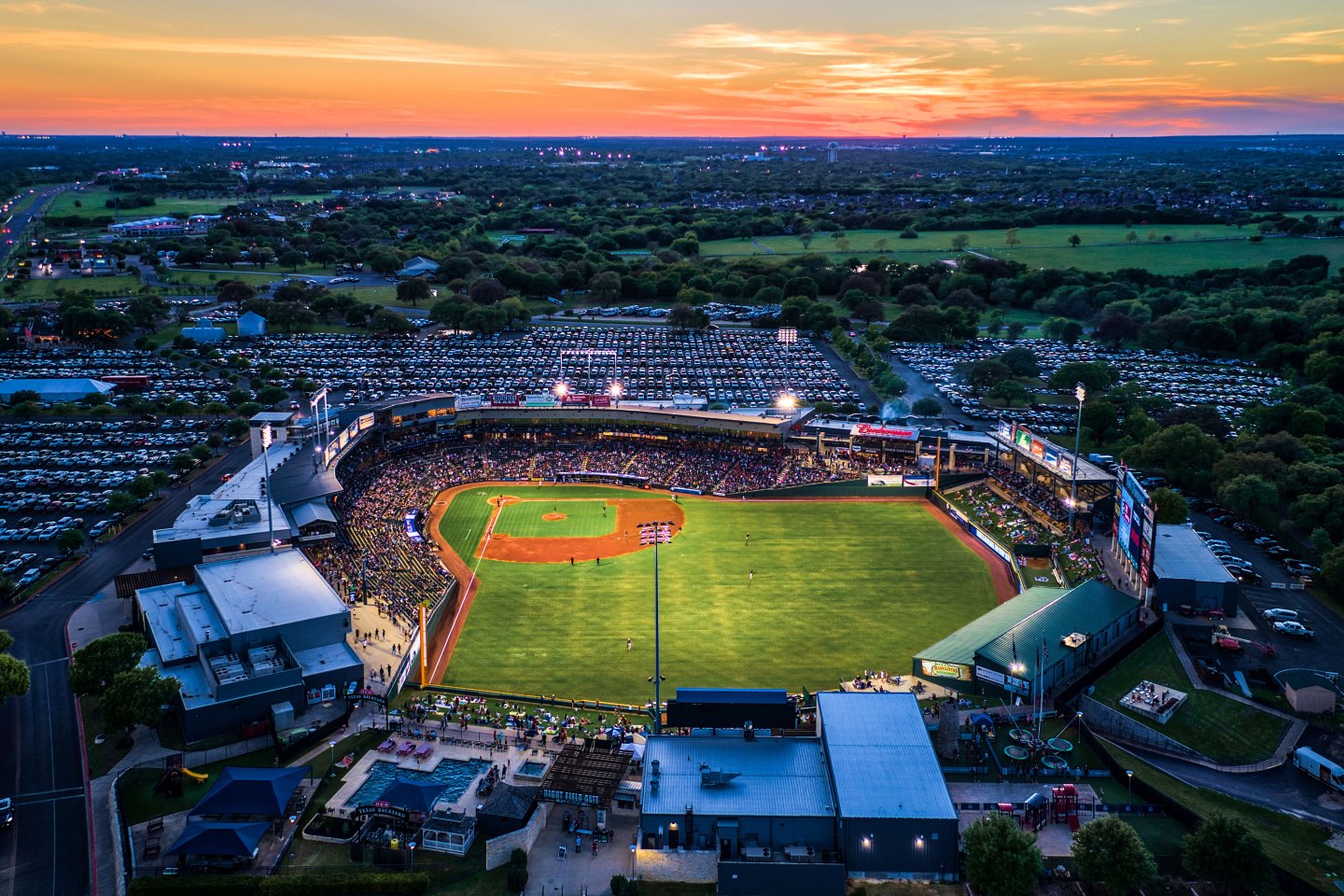 Dell Diamond, in Round Rock, Texas, is home to the Round Rock Express, the Triple-A minor-league affiliate of the Texas Rangers.