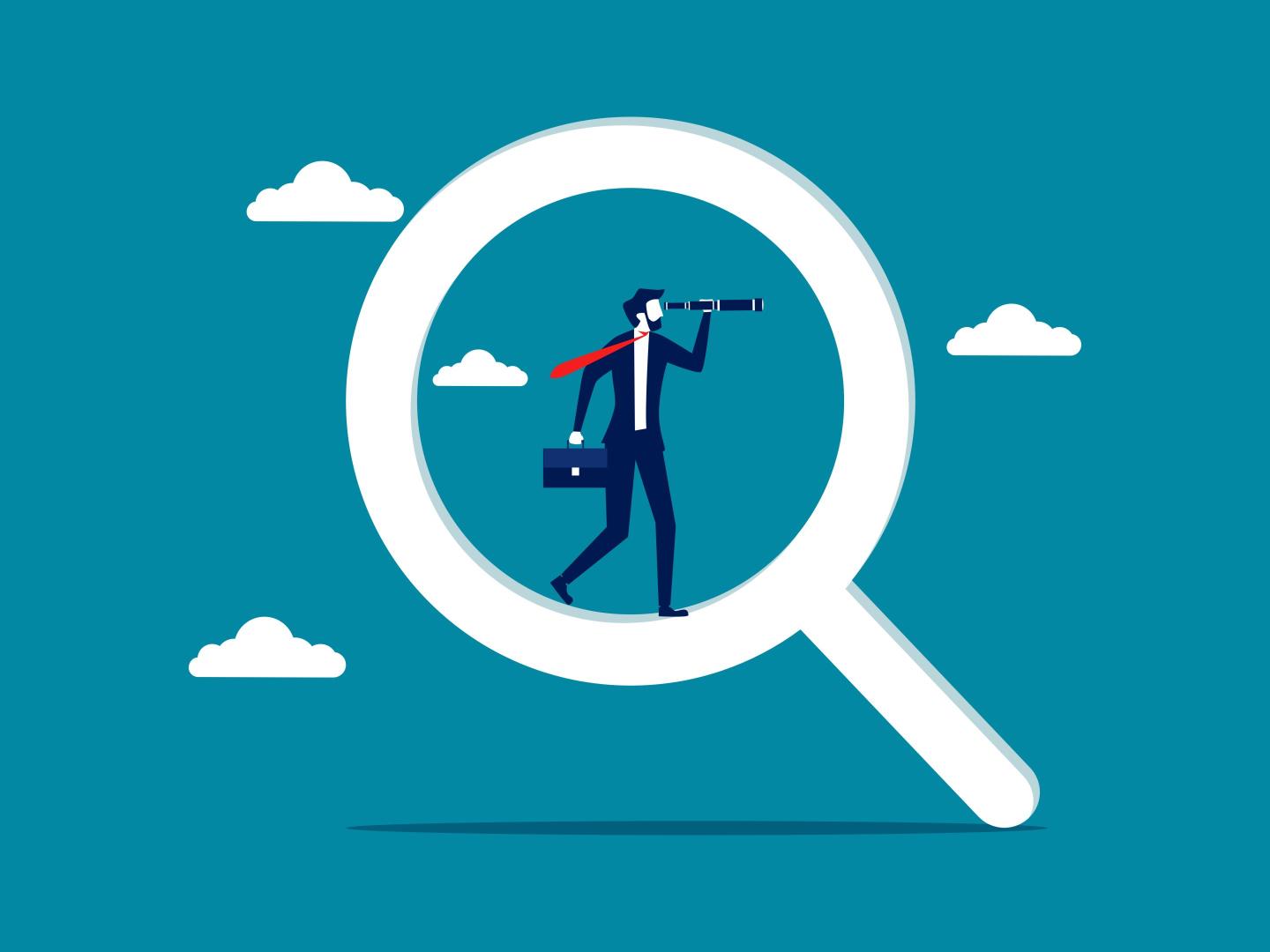 Businessman with search icons.