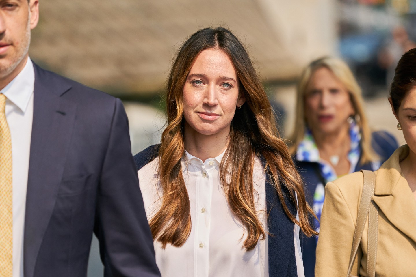 Charlie Javice, founder of Frank, center, arrives at federal court in New York, US, on Tuesday, June 6, 2023.