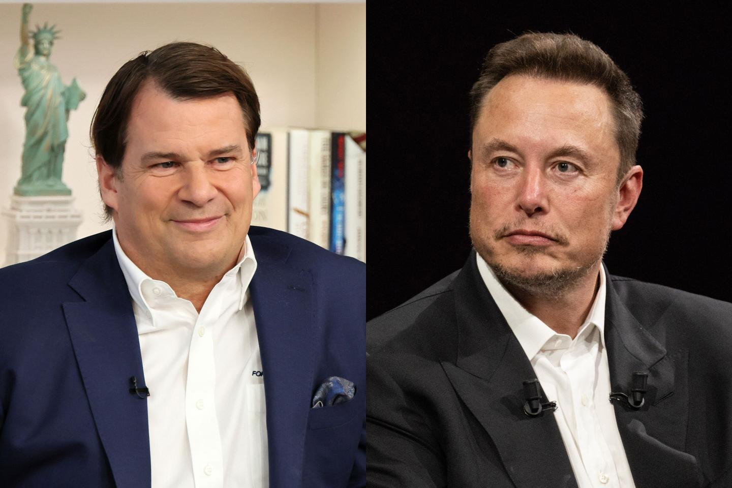 Left: Ford CEO Jim Farley. Right: Tesla CEO Elon Musk