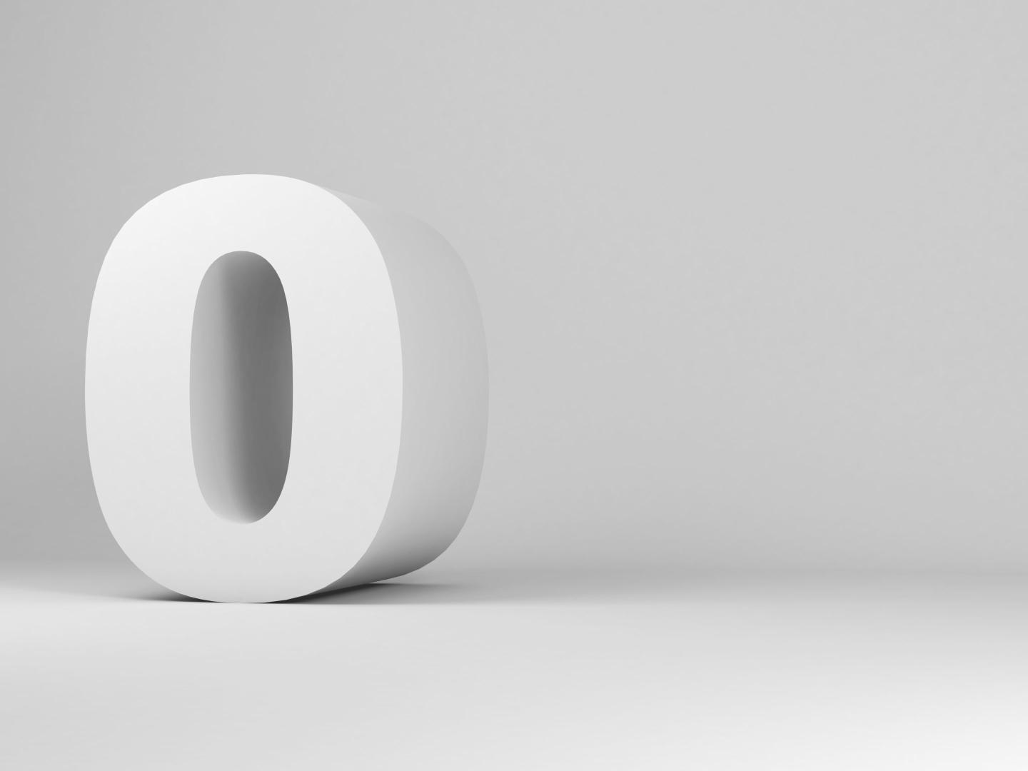 3D model of a zero in a white room