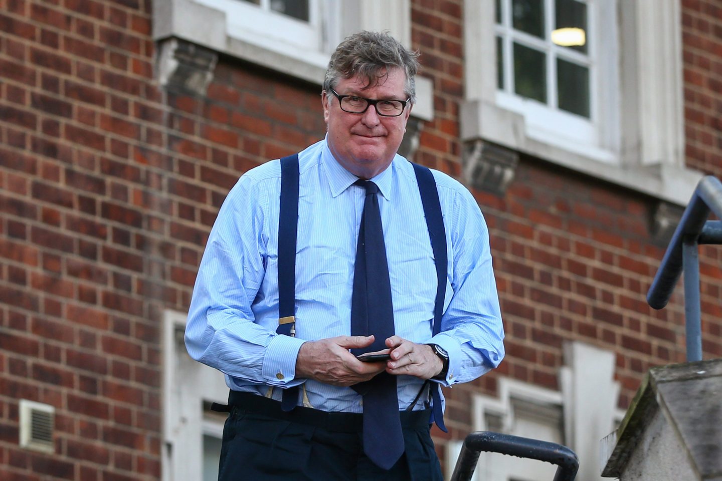 Crispin Odey, founding partner of Odey Asset Management LLP, outside Hendon Magistrates' Court during a break in proceedings in London on Feb. 18, 2021.