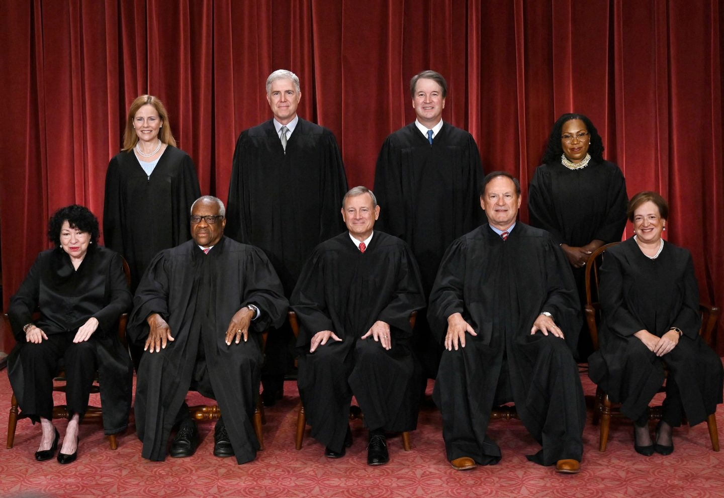 Supreme Court justices posing for their official photo in Washington, D.C.