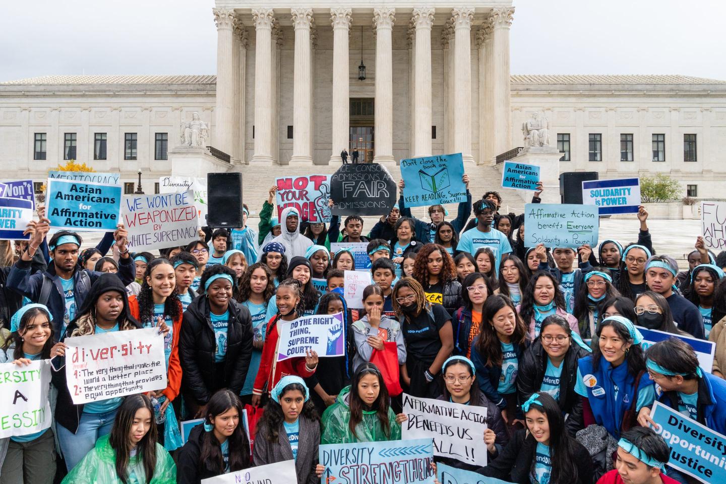 Affirmative action supporters in front of the Supreme Court.
