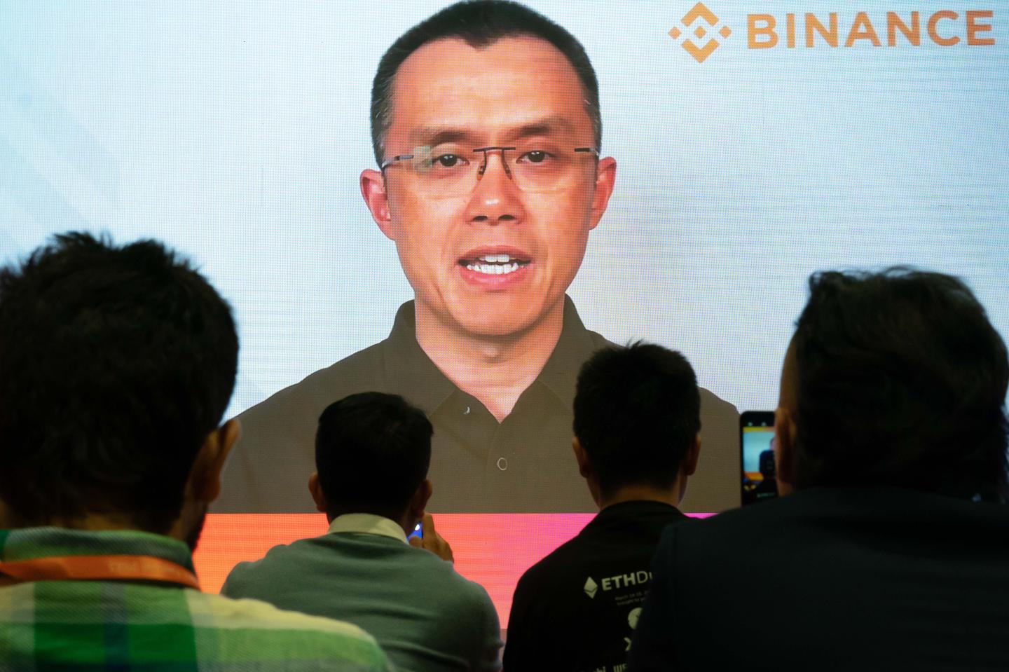 Changpeng Zhao speaks virtually during a conference in Hong Kong.