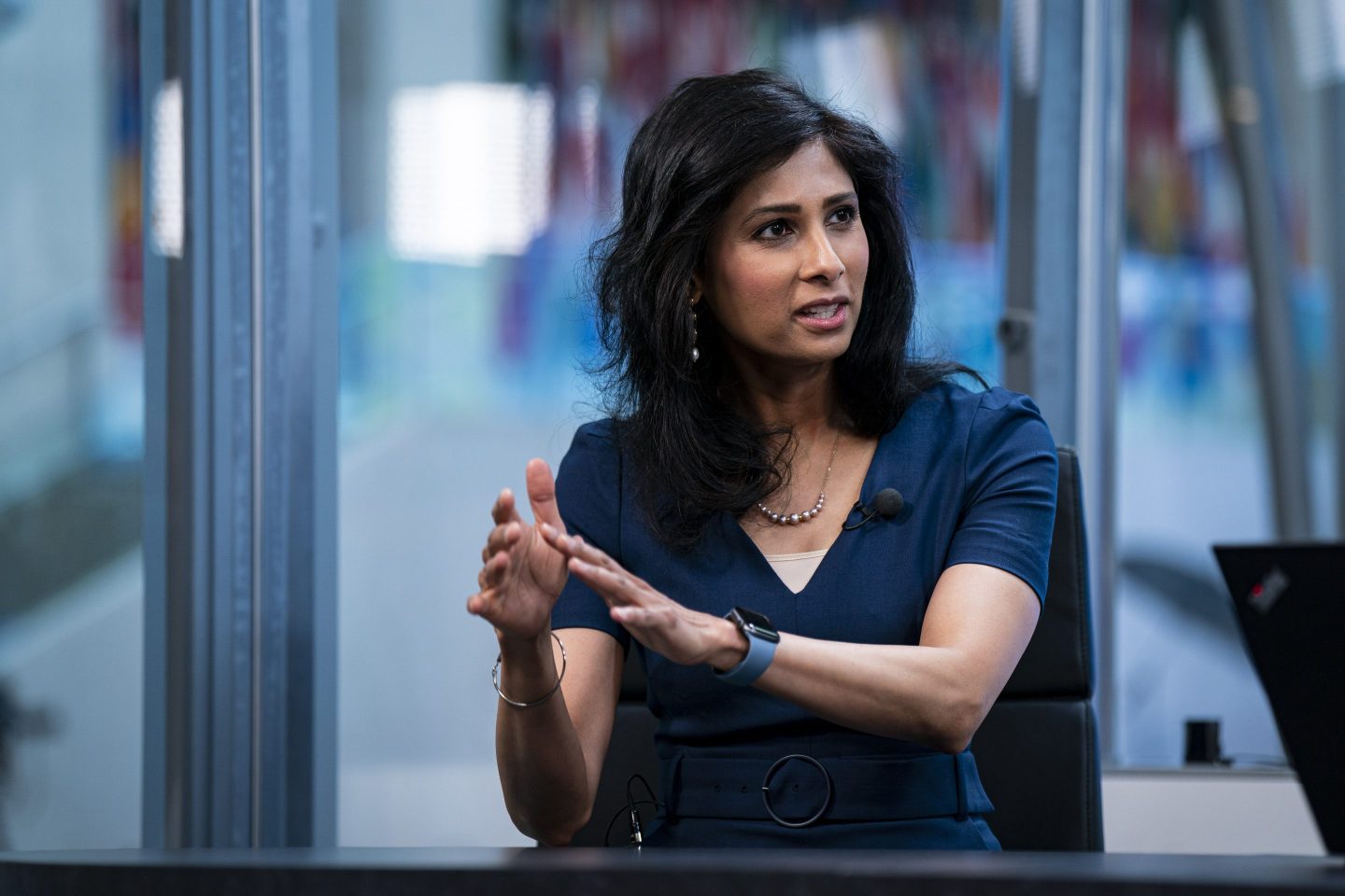 A picture of Gita Gopinath talking