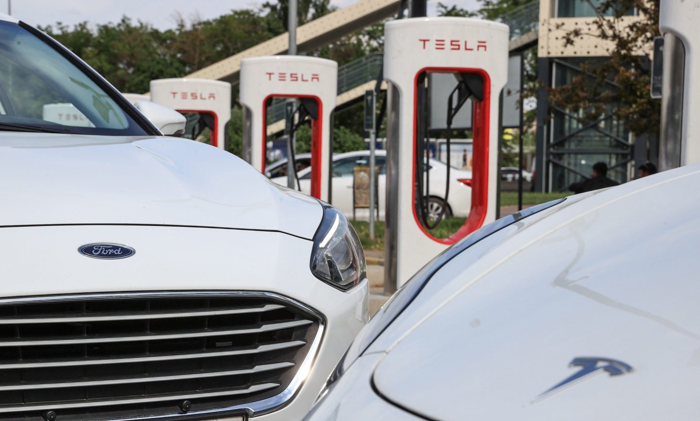 Tesla charging stations.