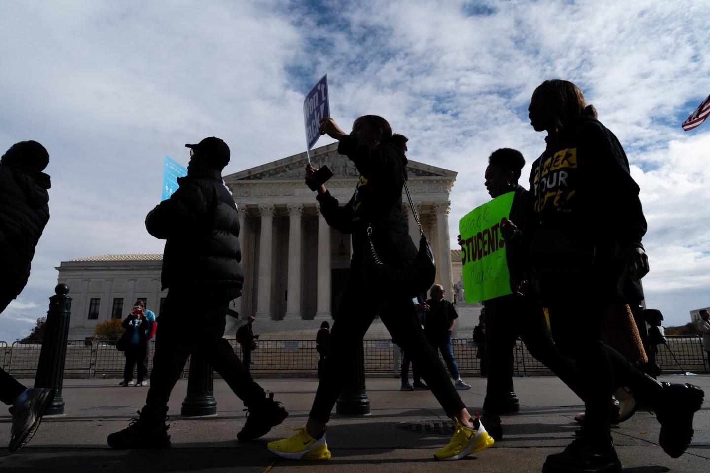 upporters march during a rally in support affirmative action policies outside the Supreme Court in Washington, D.C. on October 31, 2022