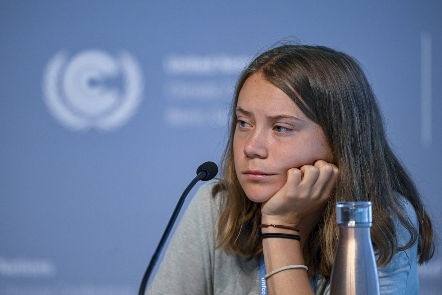 Swedish climate activist Greta Thunberg takes part in a press conference at the UNFCCC SB58 Bonn Climate Change Conference on June 13, 2023 in Bonn, Germany.