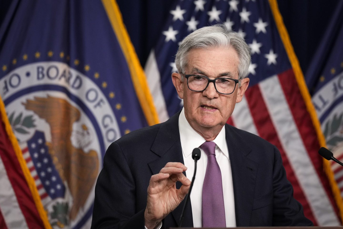U.S. Federal Reserve Board Chair Jerome Powell speaks at a conference following a Federal Open Market Committee meeting on June 14, 2023, in Washington, D.C.