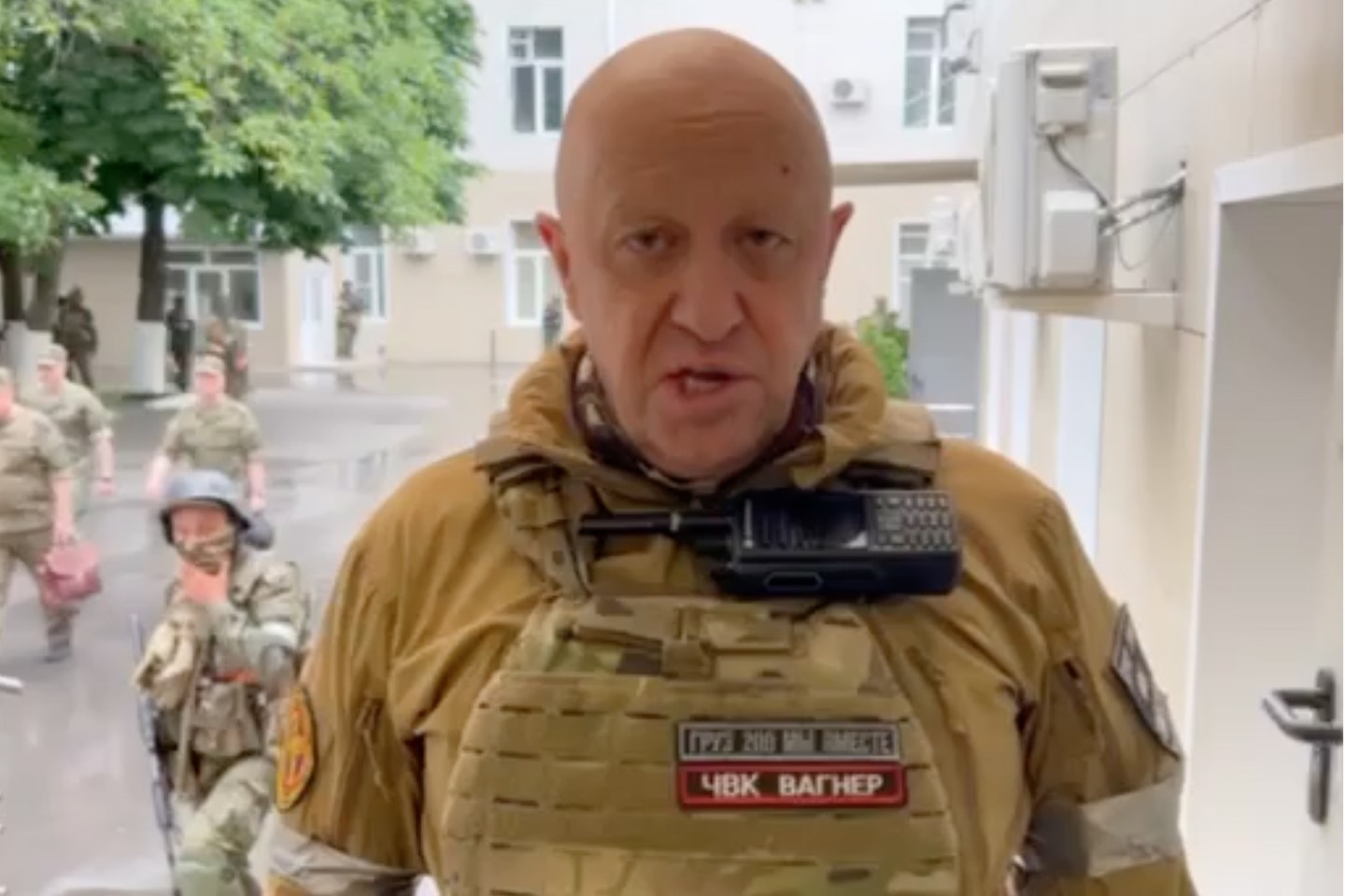 A screen grab shows Wagner chief Yevgeny Prigozhin after the headquarters of the Southern Military District were surrounded by Wagner fighters in Rostov-on-Don, Russia, on Saturday.