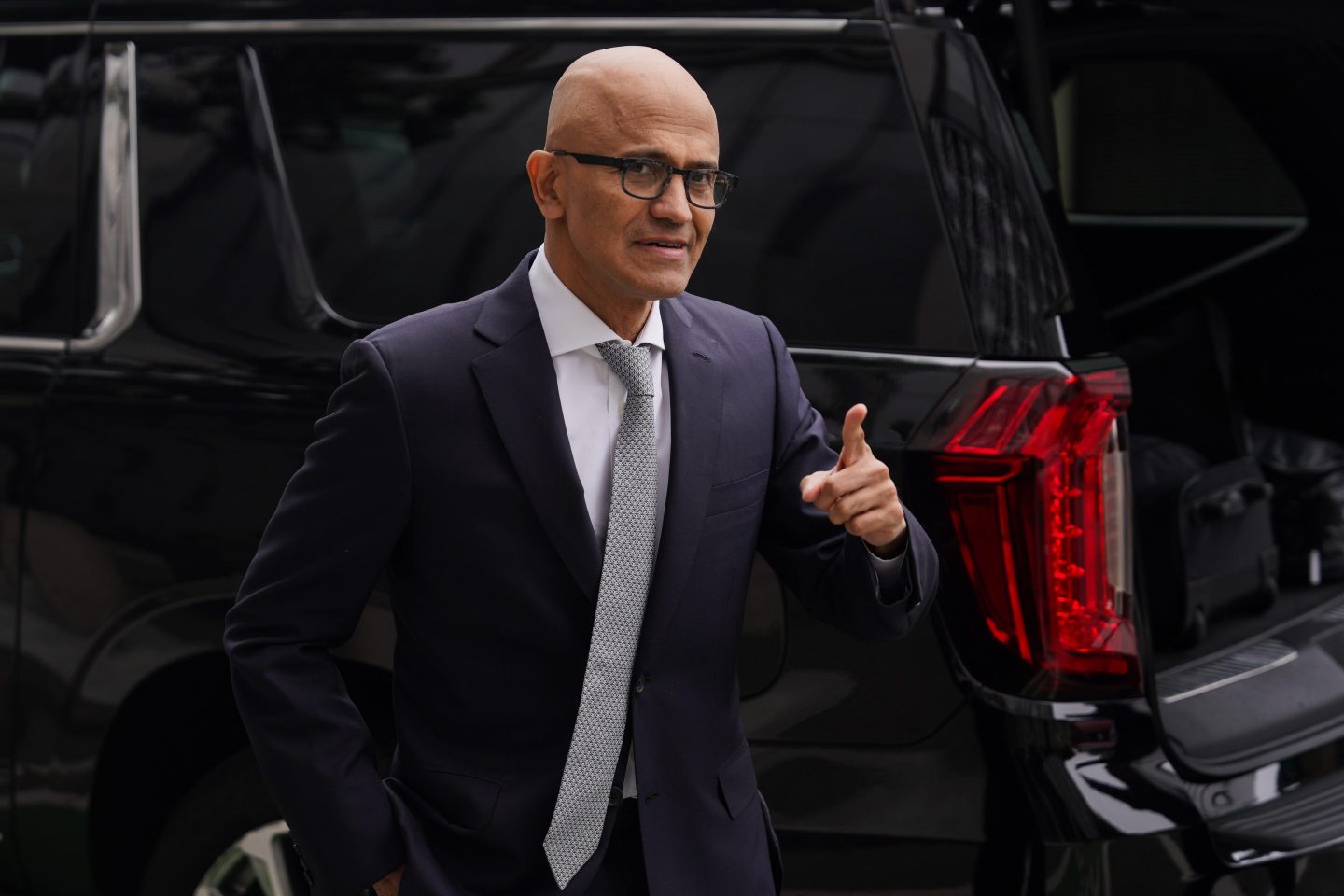Microsoft CEO Satya Nadella arrives at federal court on June 28, 2023 in San Francisco.