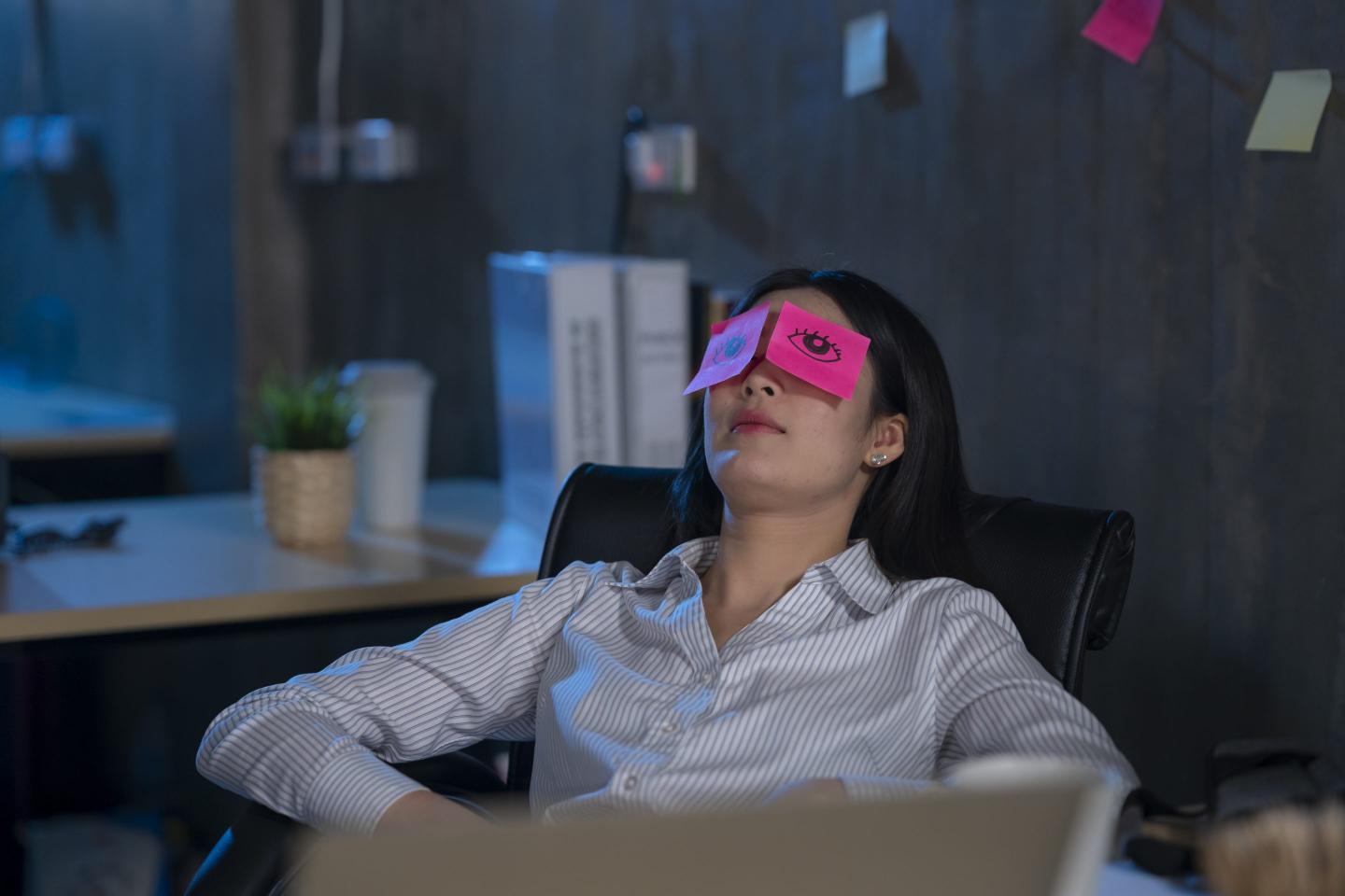 Female working napping on the job