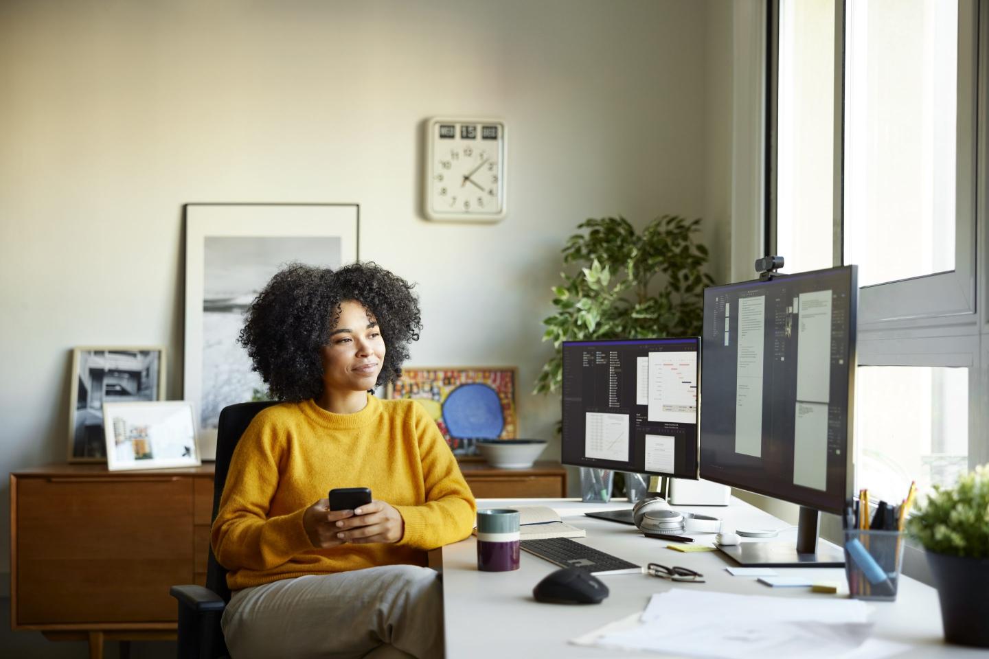 Businesswoman working in home office