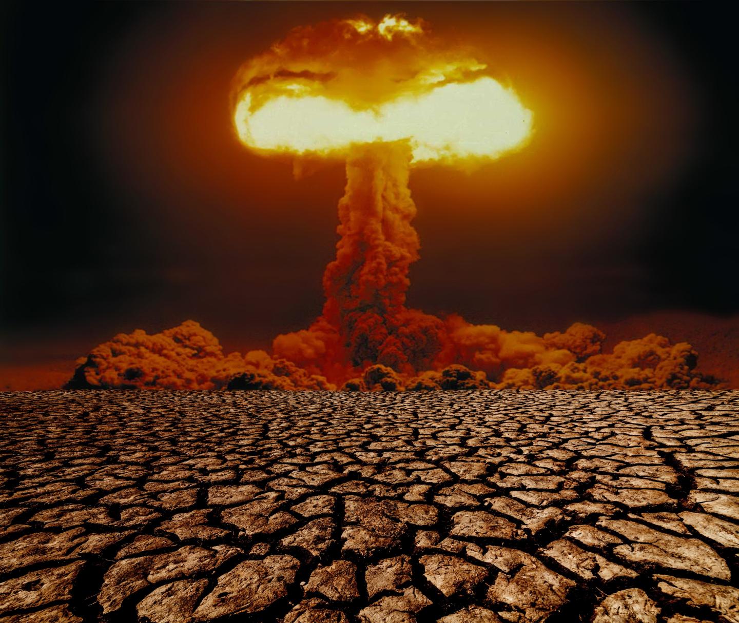 Photo of the mushroom cloud from an atomic bomb exploding.
