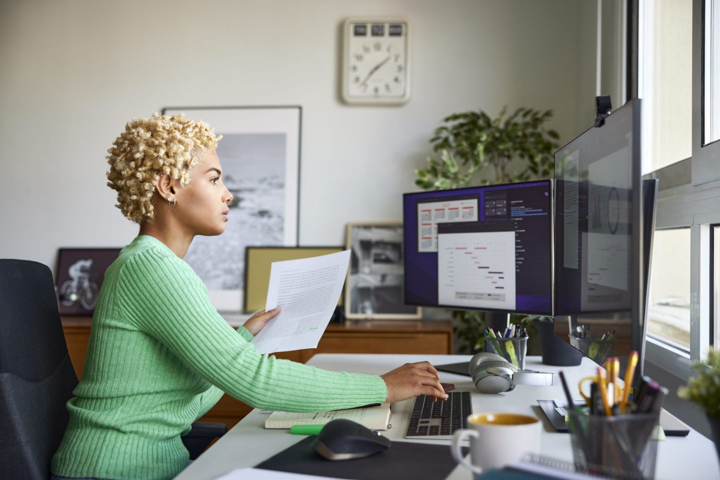 A women in front of a monitor