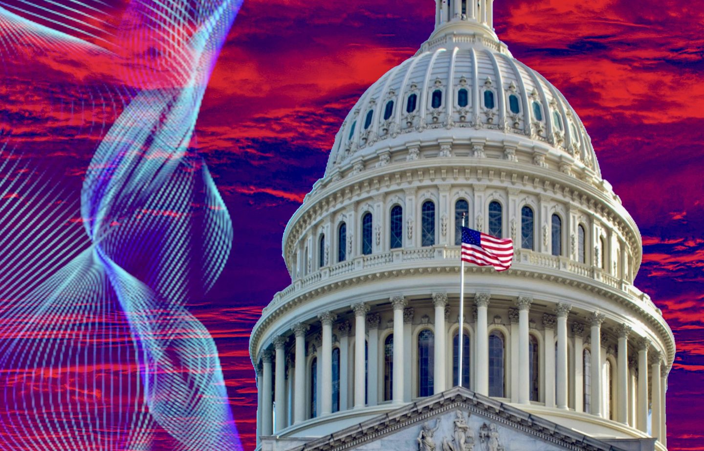 A visualization of Capitol Hill with a technological infographic.