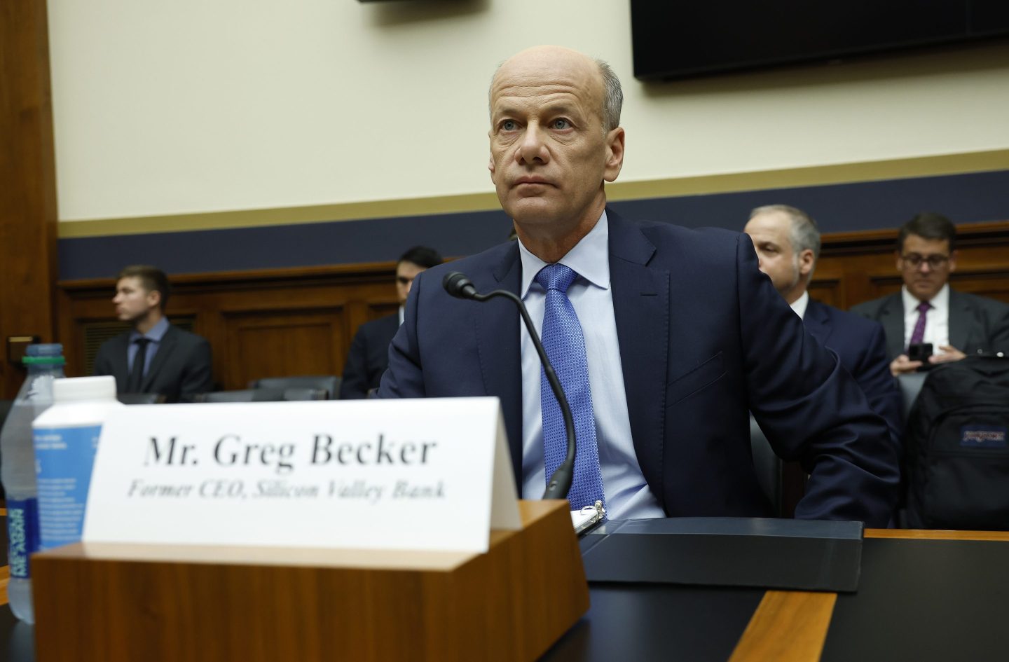 Former Silicon Valley Bank CEO Greg Becker testifies during a House Financial Services Committee hearing on May 17.
