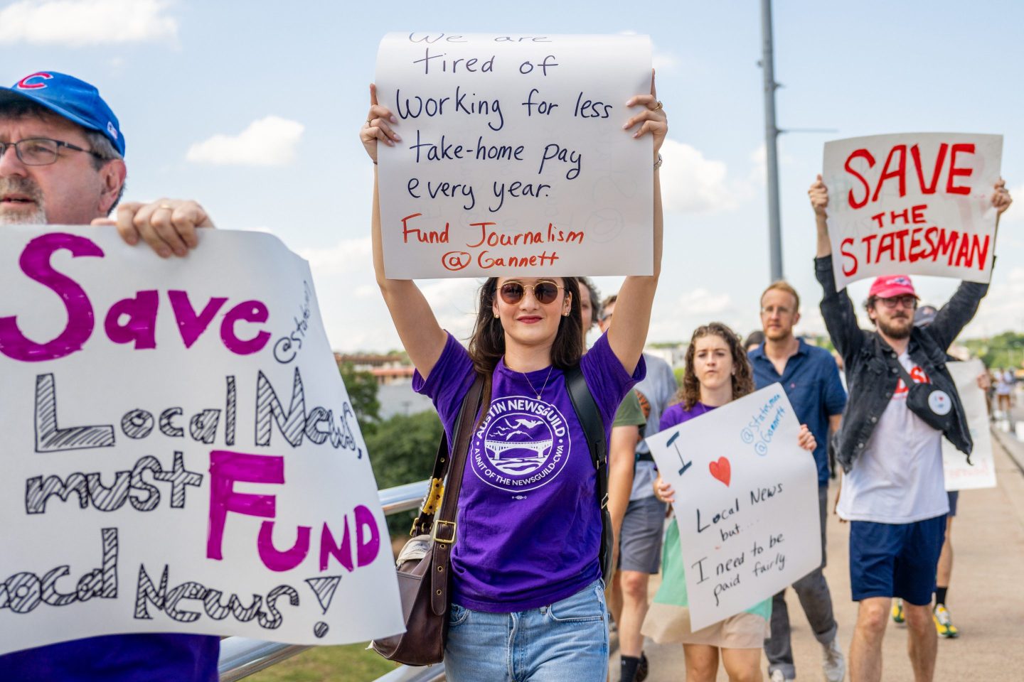 Journalists protest outside the offices of the Austin American Statesman newspaper on June 05, 2023 in Austin, Texas.