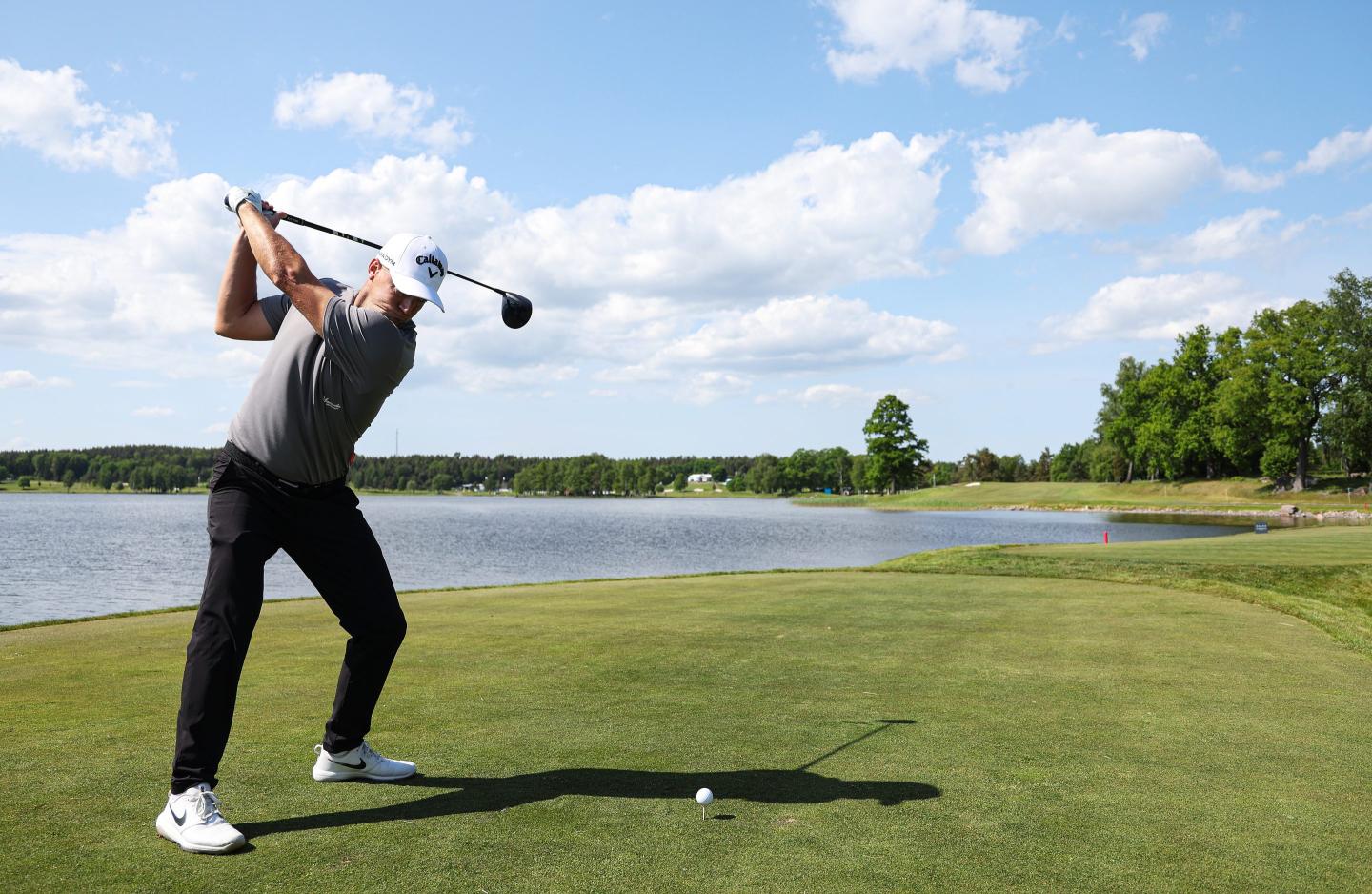 Alex Noren of Sweden tees off on the eighth hole during the G4D Tour prior to the Volvo Car Scandinavian Mixed at Ullna Golf & Country Club on June 6, 2023, in Sweden.