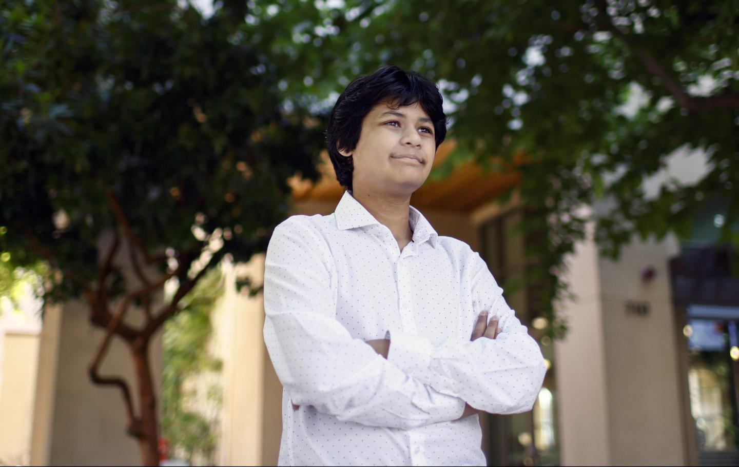 Kairan Quazi stands in the grounds of Santa Clara University.