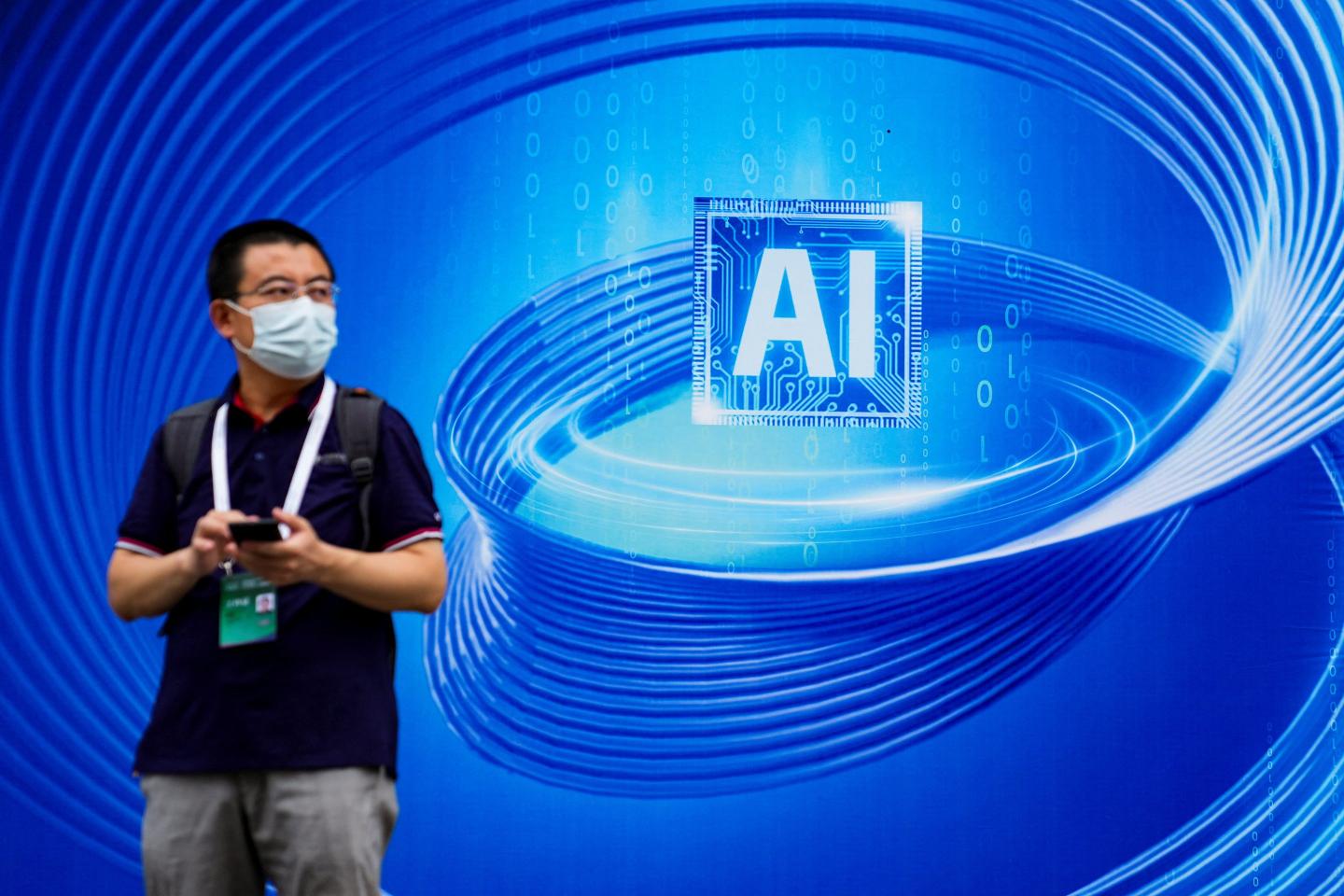 An AI (Artificial Intelligence) sign is seen at the World Artificial Intelligence Conference (WAIC) in Shanghai, China July 6, 2023. 