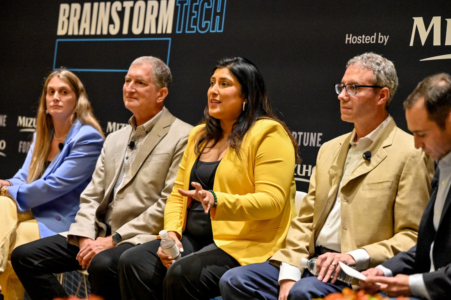 From left to right:
Maia Brenner, Co-founder and CEO, Flipando; Mark Papermaster, Executive Vice President and CTO, Technology and Engineering, AMD; Navrina Singh, Founder and CEO, Credo AI; Gregg Moskowitz, Senior Enterprise Software Equity Research Analyst, Mizuho Americas