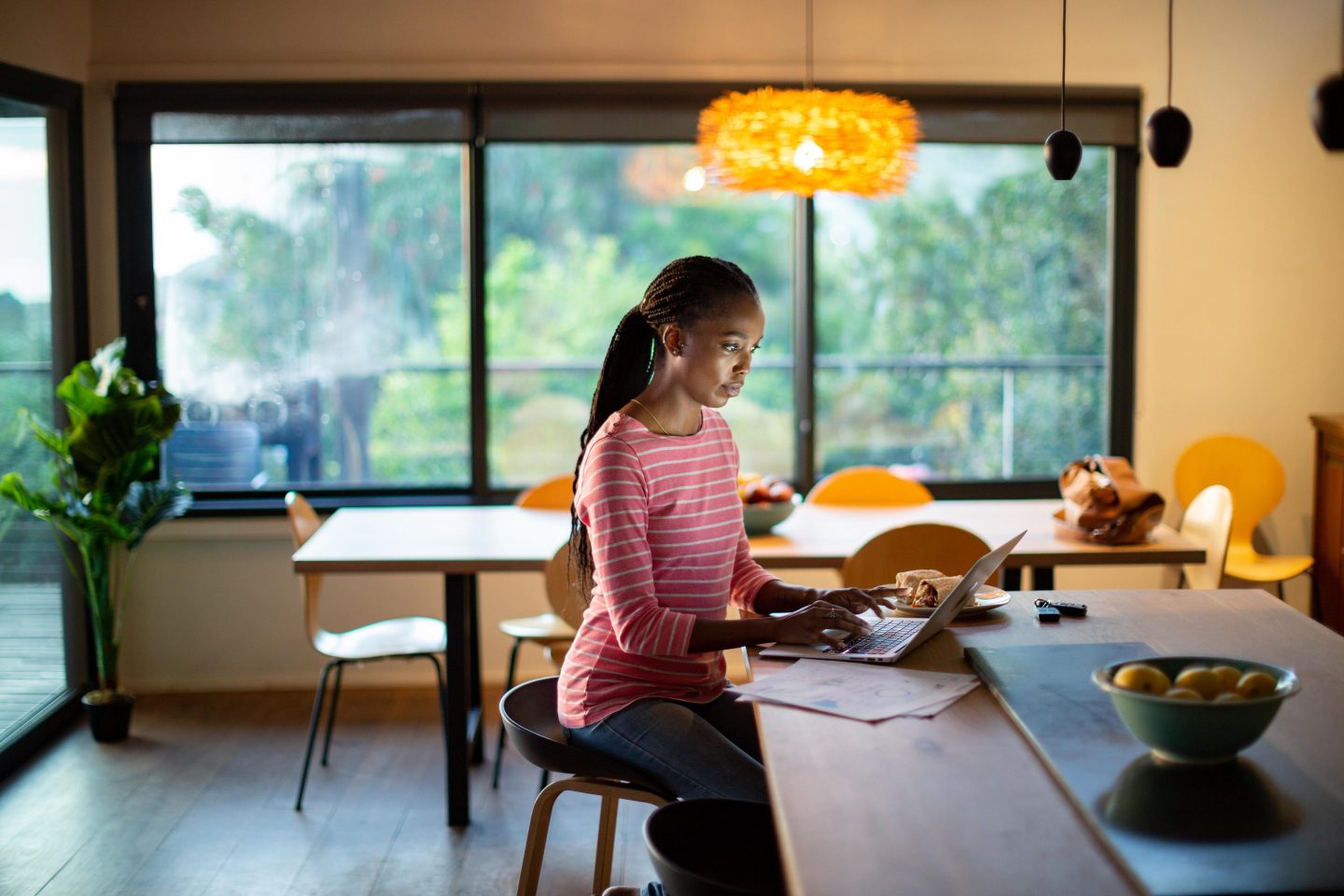 Young woman working from home