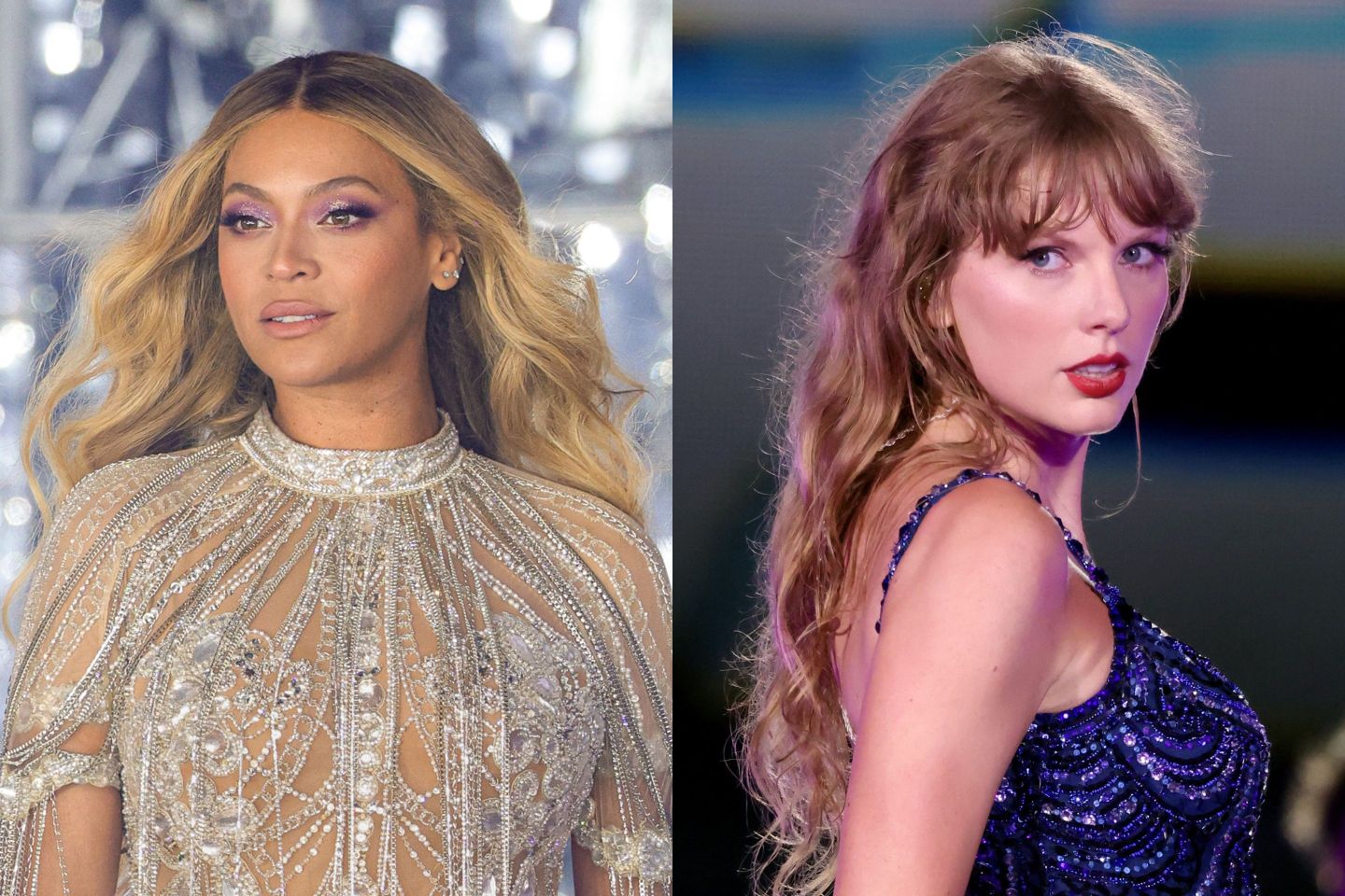 Left: Beyonce on the Renaissance Tour. Right: Taylor Swift on the Eras Tour