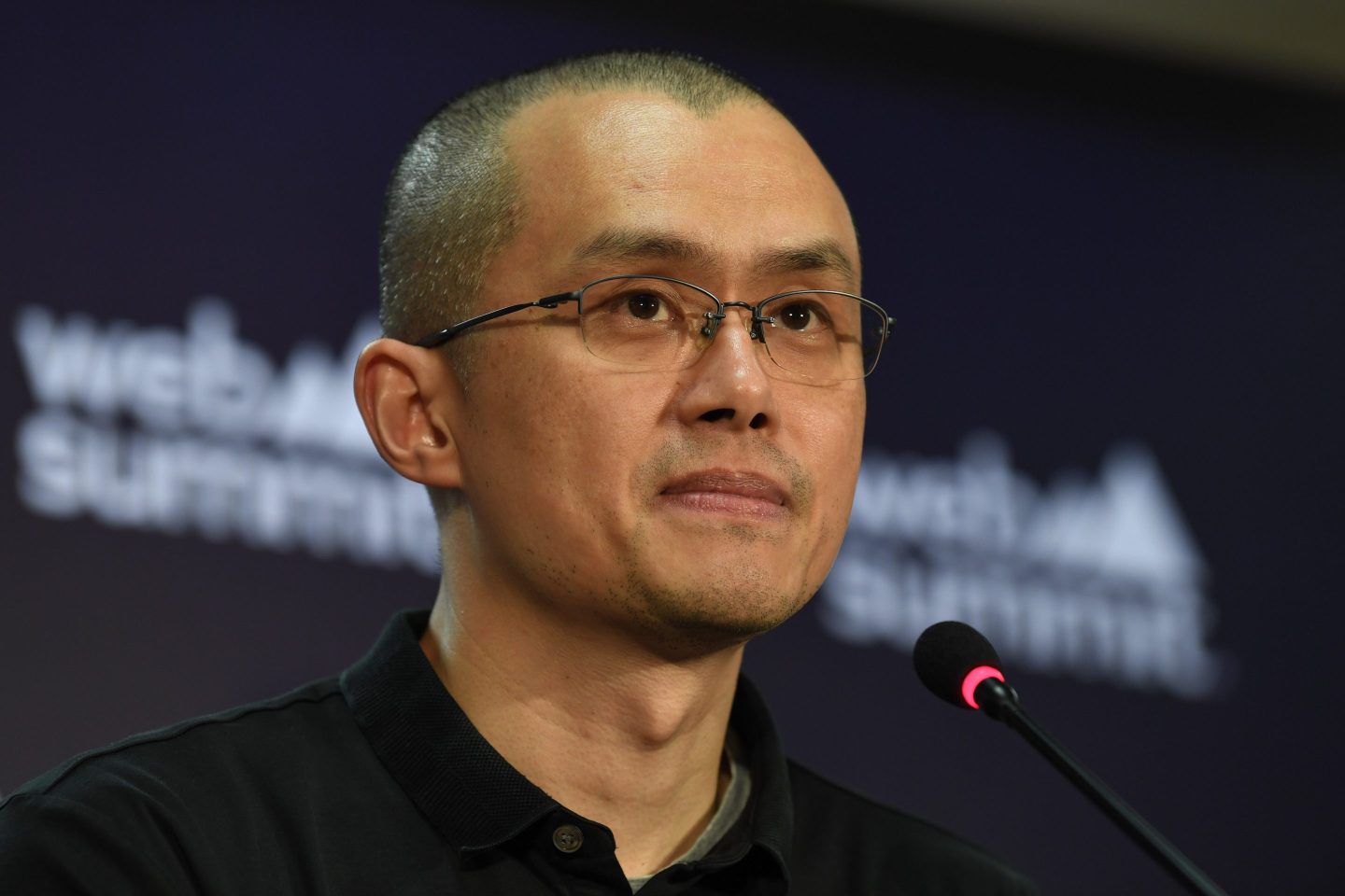 Changpeng Zhao, founder and CEO of Binance, speaks on stage during a conference in Lisbon, Portugal.
