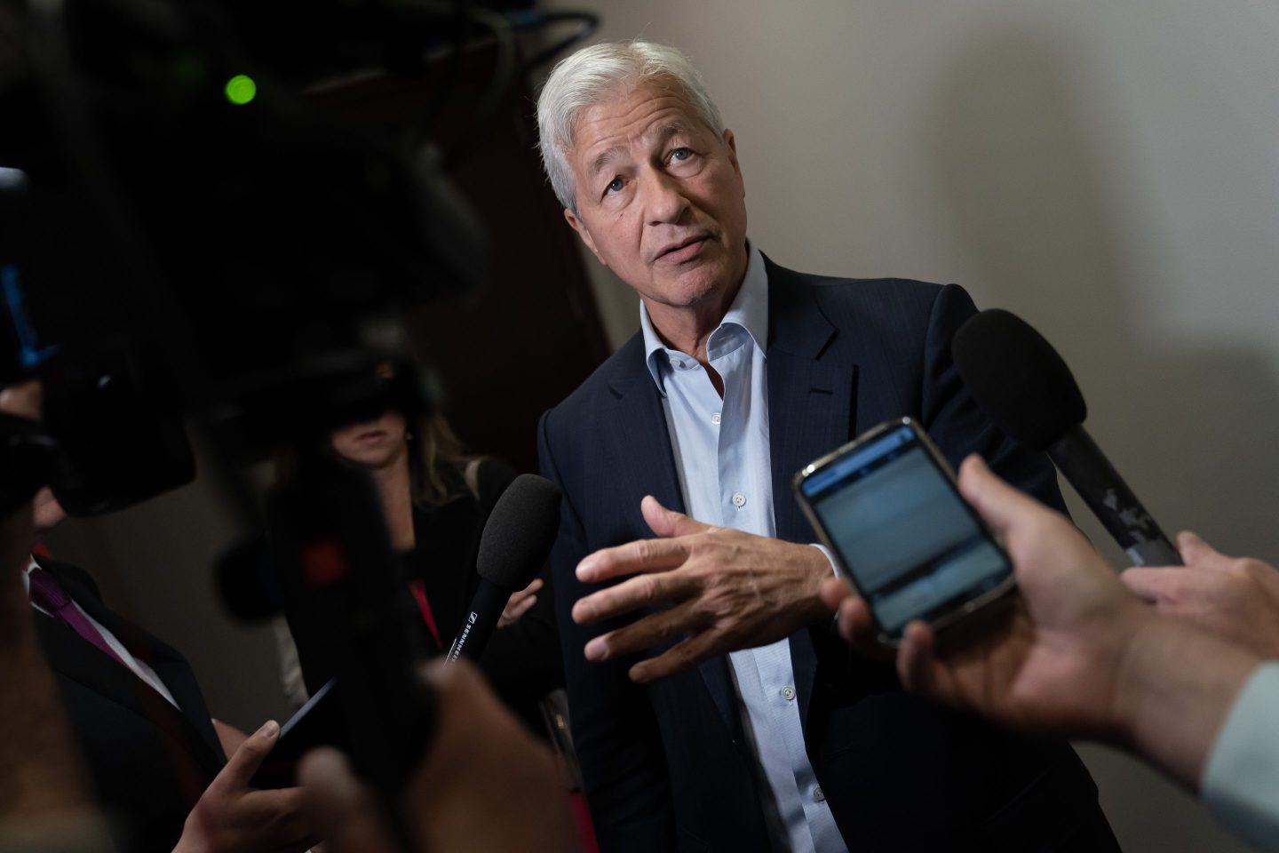Jamie Dimon, chairman and CEO of JPMorgan Chase, at the U,S. Capitol for a lunch meeting with the New Democrat Coalition in Washington, DC, on June 6, 2023.
