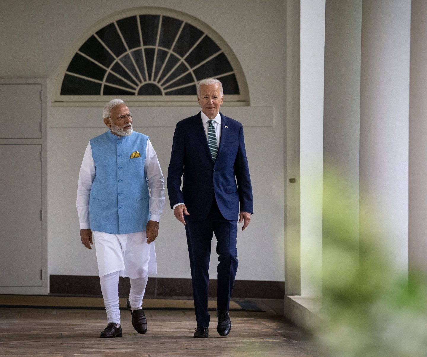 President Biden walks with Prime Minister Narendra Modi of India towards the Oval Office. during an official state visit on Jun. 22.