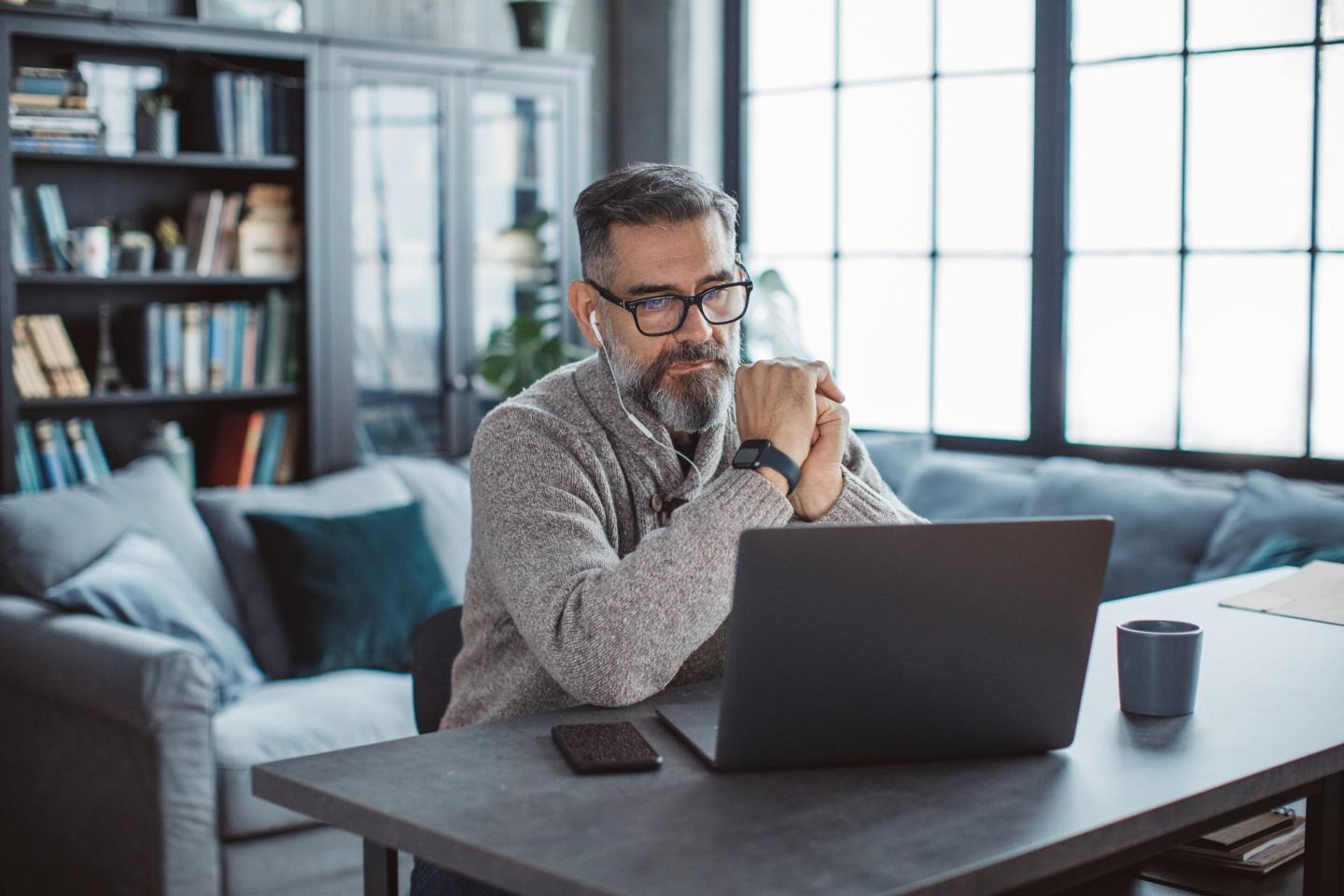 Mature man working from home
