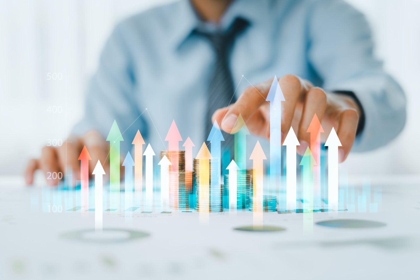 Businessman analysing forex trading graph financial data