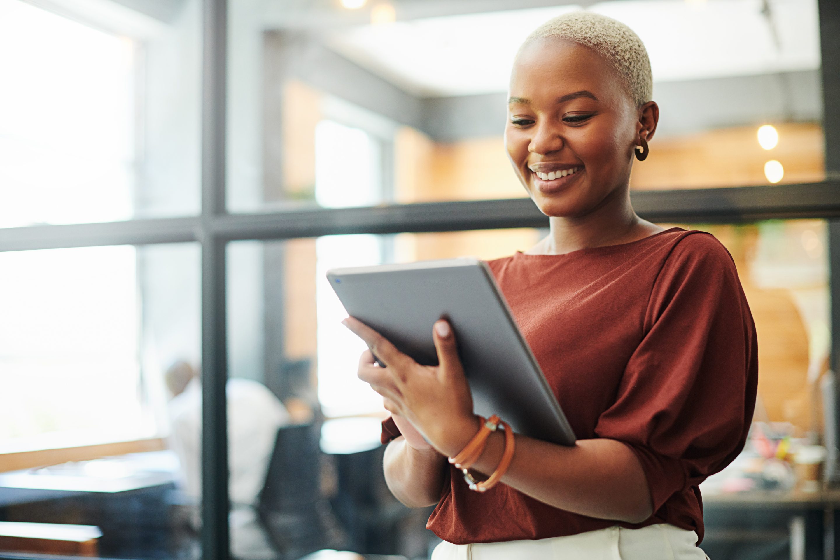 woman using tablet
