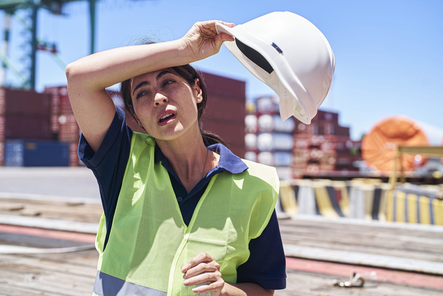 A dock workers on a hot day.