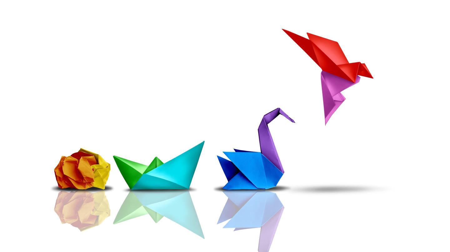 Image of transformation, featuring origami cranes.