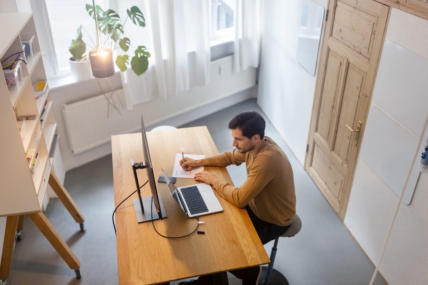 man working remotely