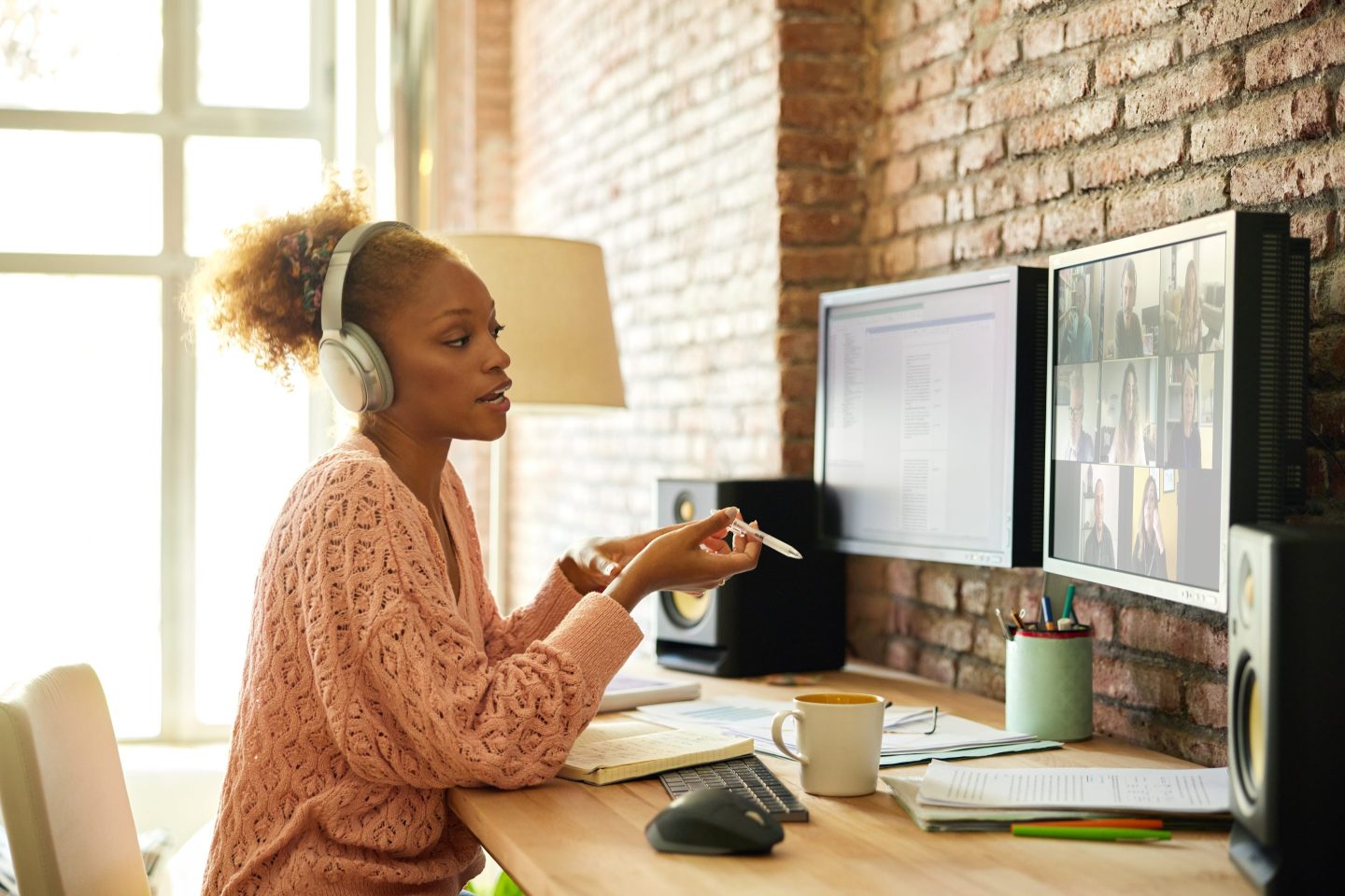 Businesswoman at home working on her computer