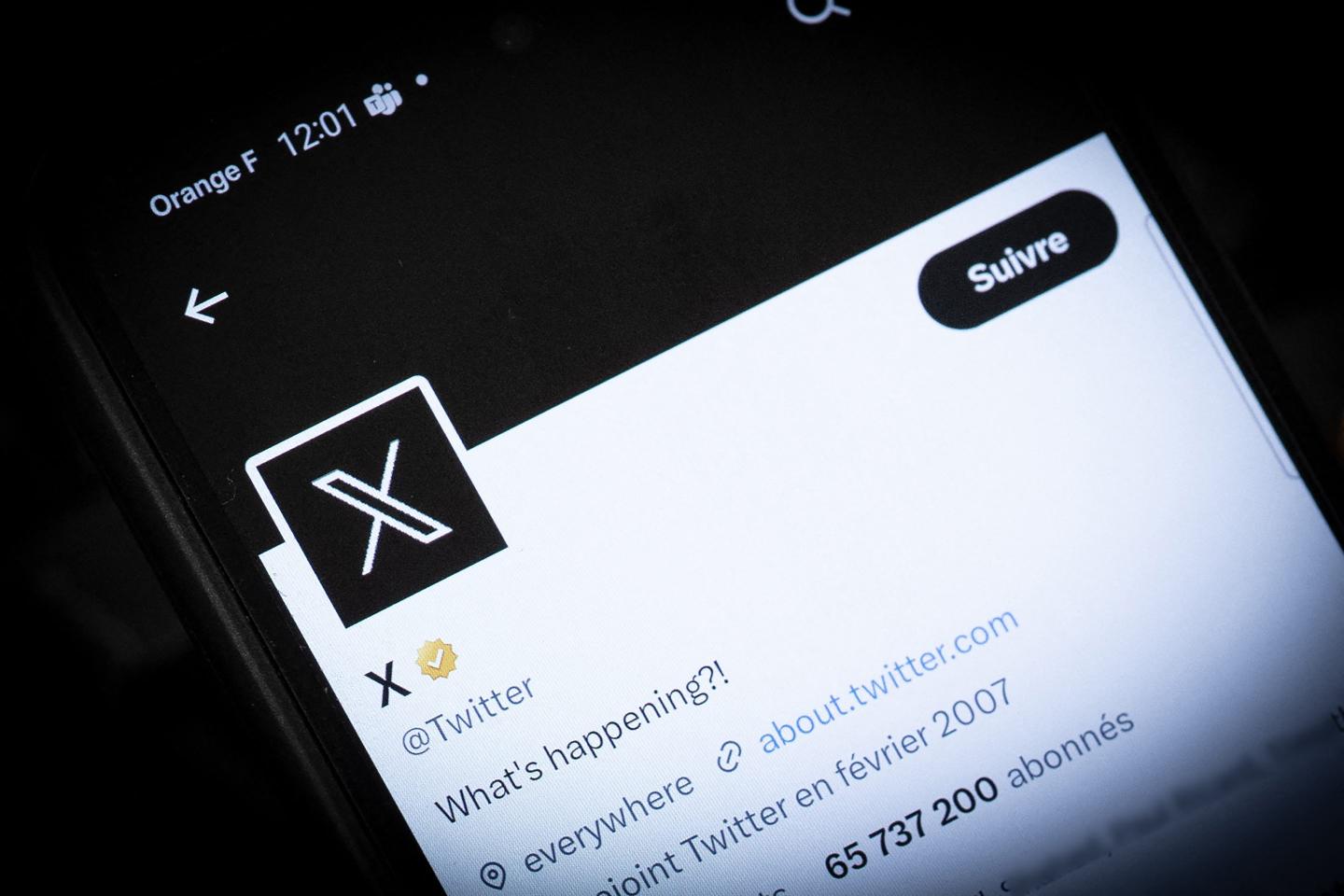 The new Twitter logo rebranded as X, is pictured in Paris on July 24, 2023.